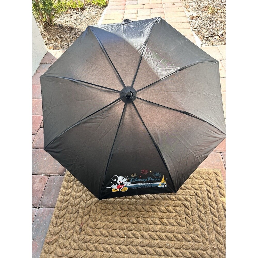 Disney Parks Mickey Mouse Cities Logo Black Foldable Umbrella
